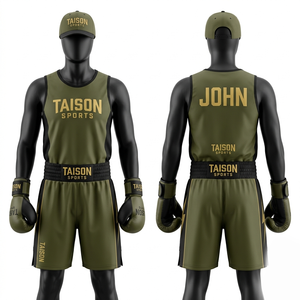 Premium 180 GSM Polyester Mesh Boxing Uniform Olive Green Black Panel Breathable Custom Heat Transfer Logo - Product Image 2