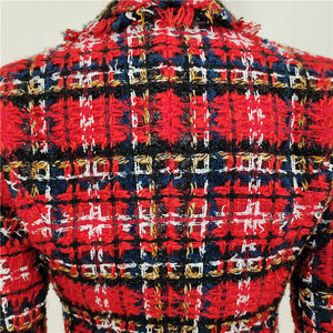 Ensemble hiver deux pièces pour femme A4389, classique, rouge, à double boutonnage, à franges, en tweed à carreaux, taille XS, au-dessus du genou - Blazer et short - Product Image 2