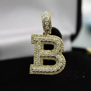 Colgante de alfabeto con inicial B chapado en oro de 14K estilo Hip Hop unisex, colgantes y dijes de moda con diamantes de moissanita - Product Image 1