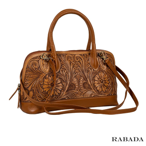 Handmade Cowhide Tooling Tote Bag for <b>Women</b> High Quality Casual Shoulder Design Zipper Closure Two Polyester Chains Logo Style - Product Image 5