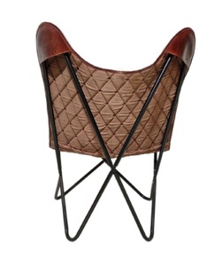 Silla con diseño de mariposa, sillón de salón de cuero genuino, marrón, Retro - Product Image 4
