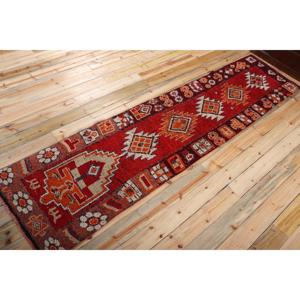 2,7x10,9 ft Vintage Rug, <b>Runner</b> Turkish Rug, <b>Red</b> Geometric Rug - Product Image 2