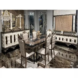 Ensemble de meubles de salle à manger du palais français, Table à manger luxueuse avec double sculpture, aspect français, ensemble de salle à manger blanche - Product Image 1