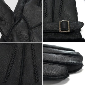High quality Goat Sheepskin <b>Fur</b> Leather Winter <b>Gloves</b> Fashion Soft Black Leather <b>Gloves</b> for Men Women - Product Image 6