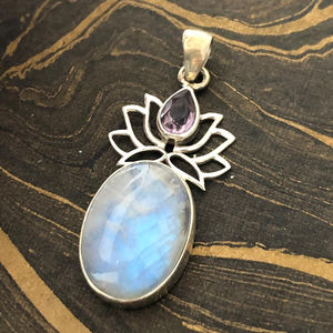 Handmade Designer Jewelry-Platinum <b>Moonstone</b> <b>Pendant</b> Turquoise Amethyst Onyx Inlaid Bezel Setting Rose Gold Religious Charms - Product Image 1