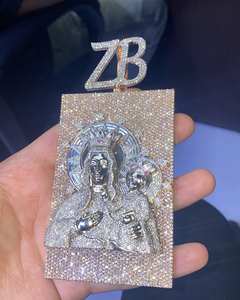 Personalizado 14K chapado en oro blanco 5 piezas de corte cuadrado Real Moissanite colgante de los hombres con estilo Hip-Hop y letras personalizadas - Product Image 1