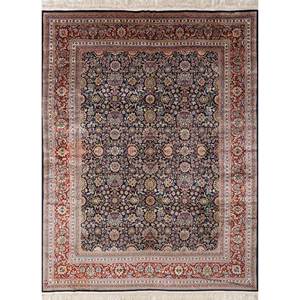 Tapis en soie noué à la main Gulmarg Blue Pae-5521, tapis décoratif floral pour la maison - Product Image 1