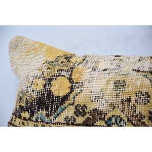 Gold Kantha Patchwork Wool <b>Pillow</b> 12x48 Inch Rustic Design Embroidered Floral Vintage Woven Decorative Cushion for Car Floor - Product Image 2