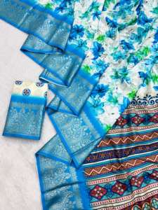 Dola Seda Viscosa Saree Floral Jacquard Borde Impreso digital Estirable Ecológico Uso diario Pañuelos de estilo étnico - Product Image 2