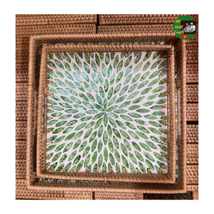 Plateau de service en rotin, mosaïque de nacre, plateau naturel artisanal, plateaux rectangulaires luxueux en nacre, fabrication - Product Image 4
