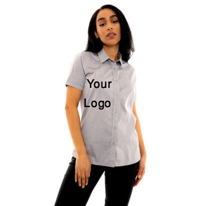 Chemise formelle d'été pour femmes avec logo personnalisé, 100% coton, manches courtes, col en V, bouton, tenue de bureau professionnelle, Bangladesh - Product Image 4