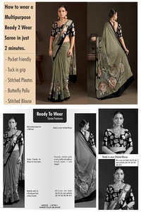 Sari prêt-à-porter et blouse cousue, sari indien en soie crêpe, imprimé floral, sari imprimé numériquement, design magnifique - Product Image 6