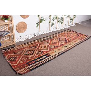 พรมตุรกีวินเทจสีแดงส้ม3.4 x 9.7ft ใหม่10มม. ผ้าขนสัตว์ยางเย็บปะติดปะต่อกันลวดลายนามธรรมสำหรับห้องนั่งเล่นที่บ้าน - Product Image 3