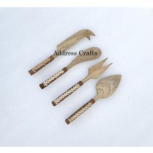 Juego de cuchillos para queso de madera creativos al mejor precio con mango de mimbre, cubiertos de acacia, cuchillo a granel, tenedor, esparcidor, juego de cubiertos, herramientas para queso - Product Image 3