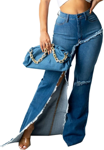 2025 nuevos pantalones vaqueros de pierna ancha rectos de cintura alta para mujer, venta al por mayor, pantalones vaqueros de calle informales diarios de tela recubierta de moda para mujer - Product Image 6