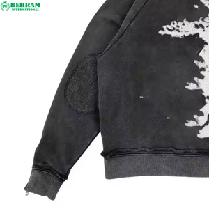 2026 Latest Vintage Stone Wash Screen Printed Unisex 100% Cotton Fleece French Terry Full Zip Hoodies Quick-Dry Breathable Plain - Product Image 3