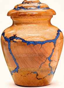 Urna de cremación de madera y resina azul hecha a mano, urna funeraria ardiente Fractal de madera, maceta para adultos de cenizas humanas para mascotas, cenizas masculinas y femeninas - Product Image 3