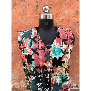 Manteau de Style Vintage en coton indien, broderie à la main, imprimé Floral multicolore, veste d'été à boutons - Product Image 3