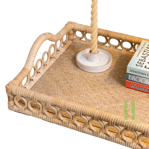 Cesta de almacenamiento de ratán Natural bohemio, bandeja de mimbre multiusos tejida a mano, bandeja de servicio de ratán de fábrica de Vietnam directamente - Product Image 5