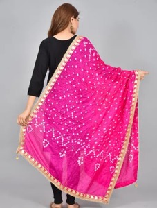 Dupatta de Seda Bandhej con Bordado Gota, Bandhani Chundri, Regalo para Damas de Honor, Odhani Rajasthani, Recuerdos Mahamaham - Product Image 3