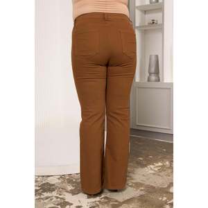 RMG Plus Size Women's Camel Cotton Blend Flare Leg <b>Pants</b> - Comfortable High Waist <b>Boot</b> Cut Trousers for Casual Wear - Product Image 6