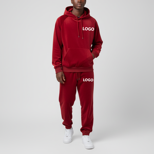 Survêtements en velours bordeaux à la mode, coupe régulière, qualité supérieure, imprimé hiver, style hip-hop, coton léger, ensemble 2 pièces - Product Image 5