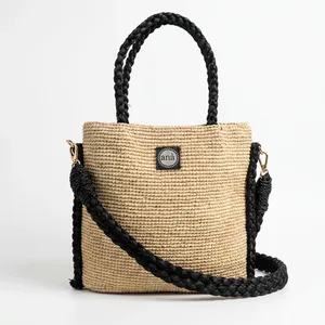 Bolso Tote de Paja Estilo Bohemio, Color Sólido, Bolso de Mano para Compras de Verano, Bolso de Lona para Mujer - Product Image 3