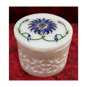 Boîte à bijoux élégante faite main en marbre blanc et pierre de lapis bleu magnifiquement conçue pour l'emballage de stockage - Product Image 1