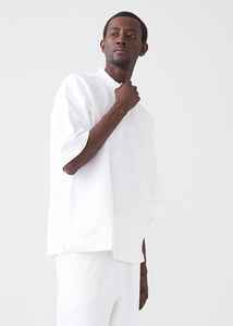 Mock Neck Peached French Terry Cotton Camiseta de gran tamaño Boxy Camiseta lisa en blanco de alta calidad para hombres de gran tamaño 210 Gsm Full - Product Image 3