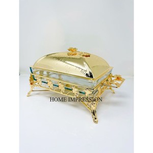 Support unique en métal plaqué or de haute qualité et couvercle supérieur avec casserole en verre transparent de forme ovale - Product Image 2