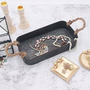 Vente chaude plateau en métal de service de nourriture plateau en métal sur mesure plateau de service de nourriture en métal fini noir avec poignée en corde - Product Image 4