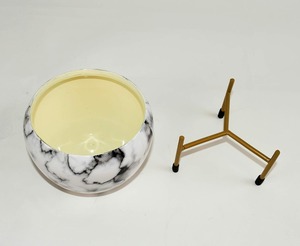 Designer <b>White</b> Marble Effect Metal Floor <b>Planter</b> For Indoor Plant Arrangement Contemporary Home Styling And Decorative Use - Product Image 2