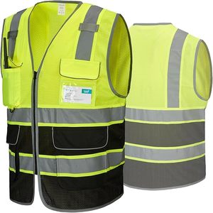 Gilet de sécurité pour hommes, gilet de travail haute visibilité pour la construction, norme ANSI classe 2, noir jaune - Product Image 1