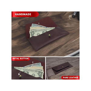 Good Quality Genuine Brown Leather <b>Cash</b> <b>Envelope</b> Wallet | Retro Clutch Bag for Men & Women | Travel Money Organizer | Best Price - Product Image 4