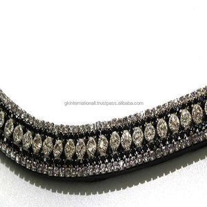 Personnalisé 5 rangées de strass de cristaux noirs et argentés décoratifs en cuir bande de front de cheval en plein cob sur la taille bande de front bling - Product Image 5