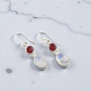 <b>Garnet</b> And Rainbow Moonstone Gemstone 925 Sterling Silver New <b>Earrings</b> Bulk Wholesale Silver Jewelry - Product Image 1