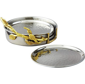 Ensemble de 4 sous-verres en métal en cuivre martelé pour la maison Bar Party Tabletop Round Tea & Coffee Servant Coaster - Product Image 2