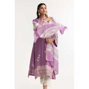 Chemise et dupatta en coton et voile de mousseline violet, teints et imprimés à l'écran - Product Image 5