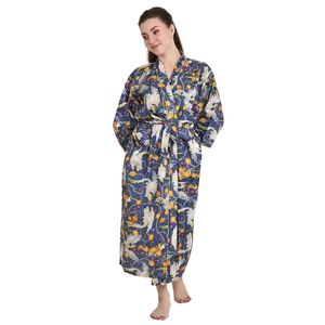 Boho Style Floral Kimono Pure Cotton Bathrobe with <b>Cardigan</b> Design Fashionable <b>Spring</b> and Summer Robe De Chambre - Product Image 1
