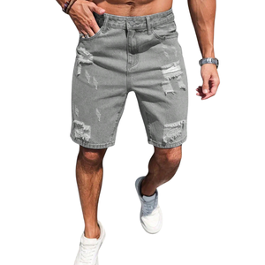 Pantalones Cortos de Mezclilla Gris Medio para Hombre, Transpirables, con Diseño Desgastado y Roto, Corte Recto Informal, de Algodón, para Verano, Estilo Urbano, Largos hasta la Rodilla - Product Image 1