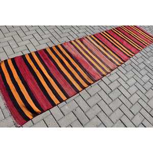 Tapis turc vintage 2,9x10,9 pi (88x333 cm), Kilim rouge et noir, tapis oriental - Product Image 2