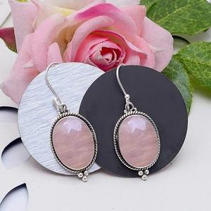 Women's <b>Fine</b> Jewelry 925 Solid Sterling Silver Dangle <b>Earrings</b> with Rose Quartz Gemstone Fashionable Accessory for Girls - Product Image 2