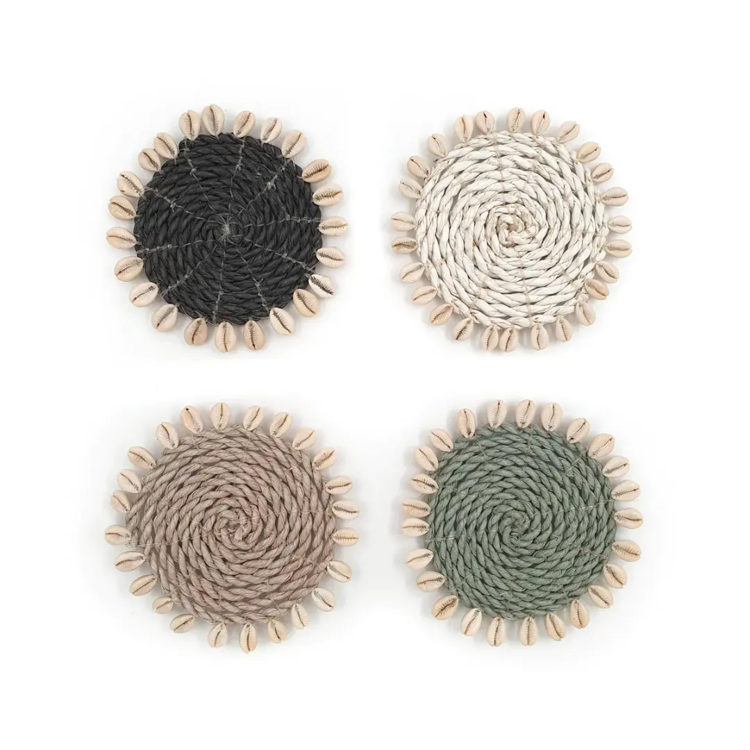 Coater seagrass with cowrie shells island-style coaster for drinks natural hand woven coffee coasters