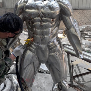 Benutzer definierte polierte Metall geflügelte Mann moderne Chrom Finish Kunst Statue große Edelstahl <span class=keywords><strong>Eagle</strong></span> Head Warrior Skulptur - Product Image 4