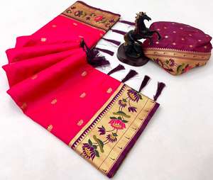 Sari de Seda Suave Premium, Paithani de Loto Puro, Hecho a Mano por Fabricantes Indios, Artriddh, Reversible, Casual, para Bodas y Diwali - Product Image 6