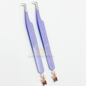 Pinzas profesionales para extensión de pestañas Color azul cielo Punta puntiaguda de acero inoxidable japonés Estilo de volumen 12cm de longitud - Product Image 3