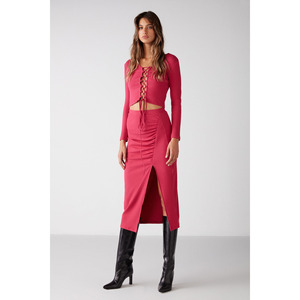 ETHIQUET Agneska Blouse courte à manches longues pour femme, col en V, en tissu extensible, style tricoté, avec lien croisé - Product Image 6