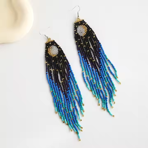 Fashion Retro Female Tassel <b>Earrings</b> <b>Long</b> Beaded Drop <b>Earrings</b> with Seed Beads Ethnic Style Creative Bohemian Design - Product Image 1