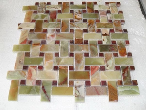 Multi Green Onyx Collection Natural Stone, Multi Green Onyx Polished Mosaics Mesh Tiles, Tuile d'onyx vert foncé - Product Image 5