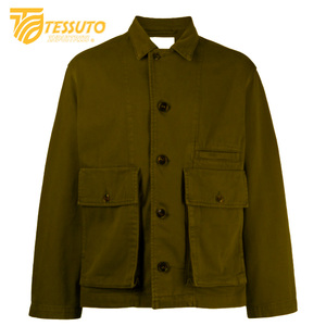 แจ็กเก็ตยีนส์แบบลำลองผ้ายีนส์สำหรับผู้ชายเสื้อโค้ทผ้าซาตินผ้าฝ้ายย้อมสีธรรมดาสไตล์สตรีท100% - Product Image 1